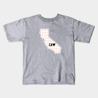 USA States: California (pink plaid) Kids T-Shirt